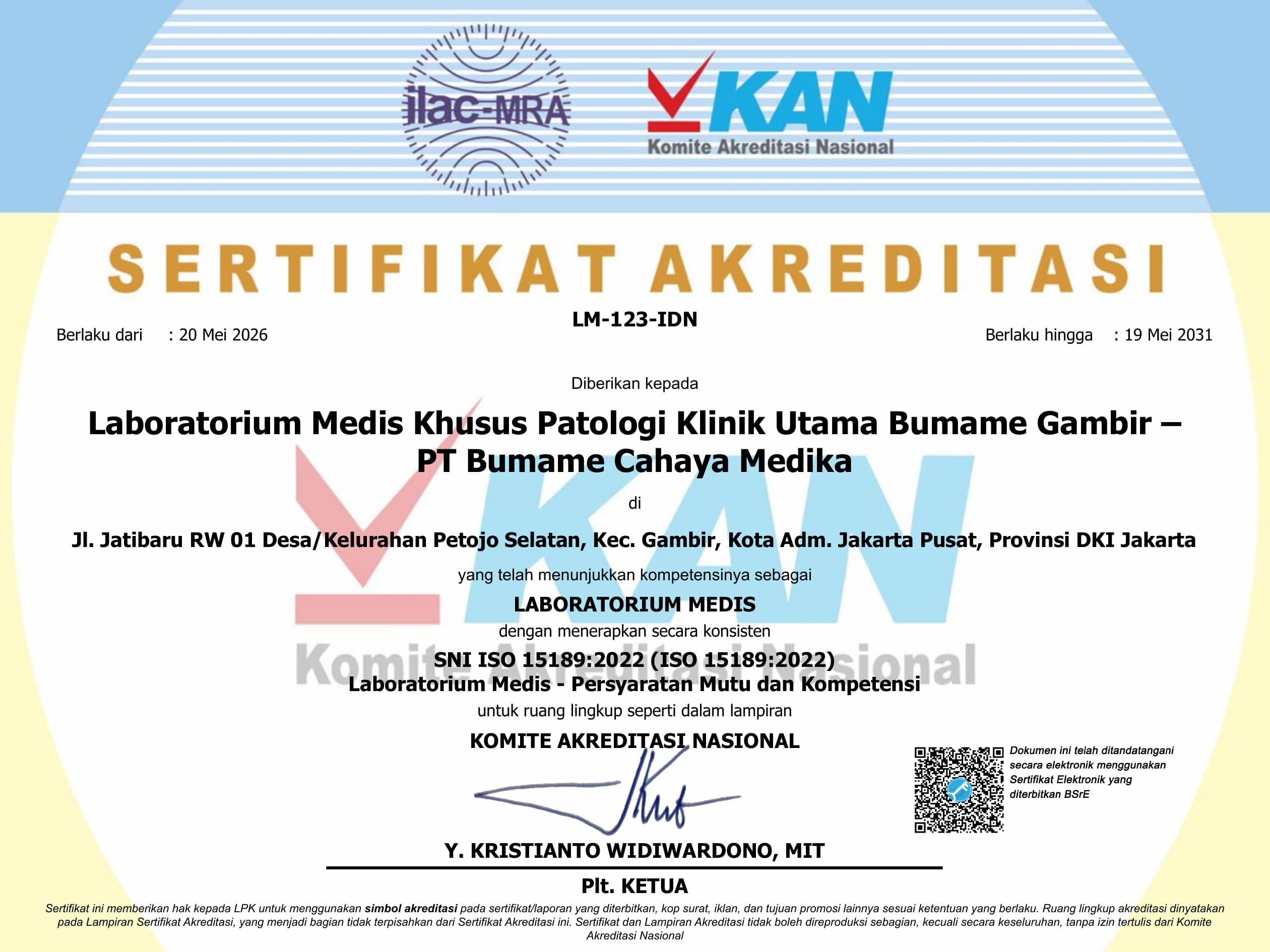 Piagam penghargaan Laboratorium Bumame